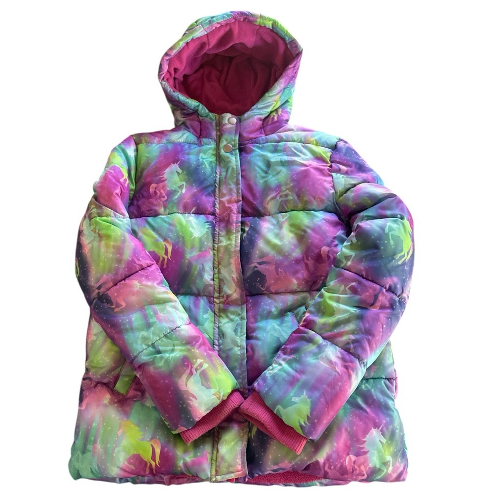 Falls Creek Puffer Colorful Unicorn Kids Jacket Size L 10/12